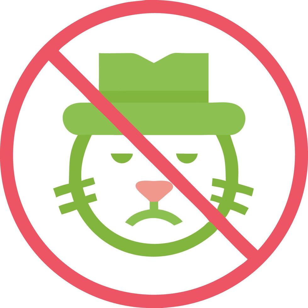 No Cats Allowed Sign Illustration with Hat and Red Prohibition Circle vector