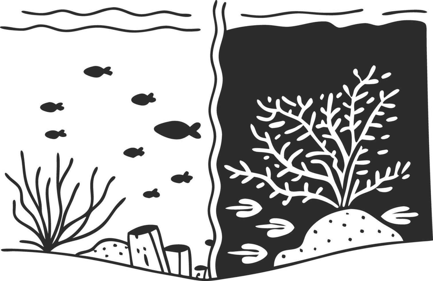 Ocean Marine Life Illustration of Fish and Coral Ecosystem in Minimalist Style vector