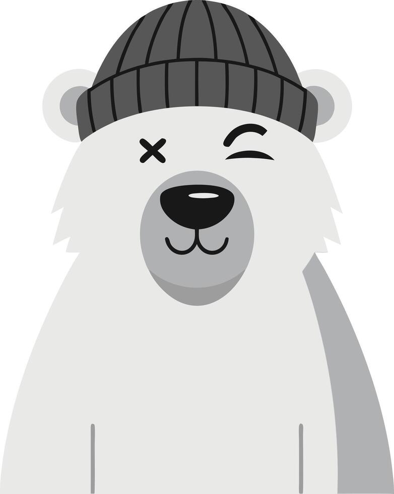 Playful Polar Bear with Winter Hat Winking Cartoon Illustration vector