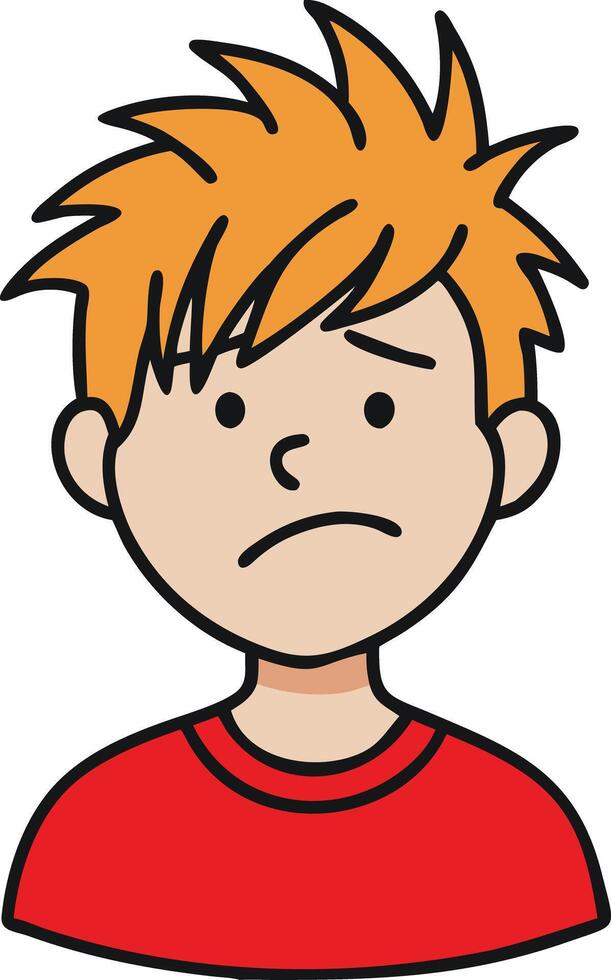 Sad Cartoon Boy with Orange Hair Illustration for Emotions and Expressions vector