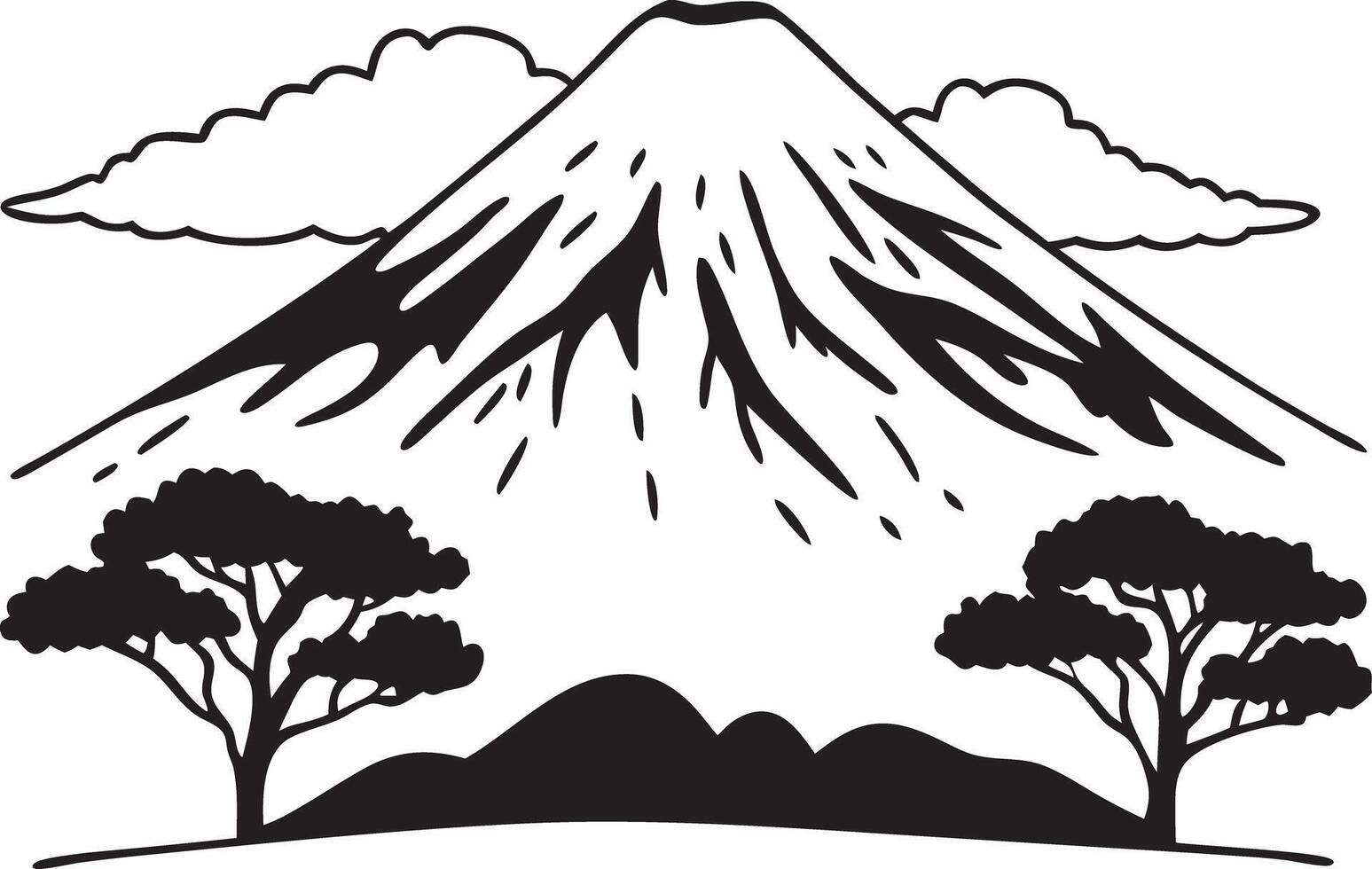 Silhouette of Mount Fuji with Trees and Clouds in Breathtaking Illustration vector