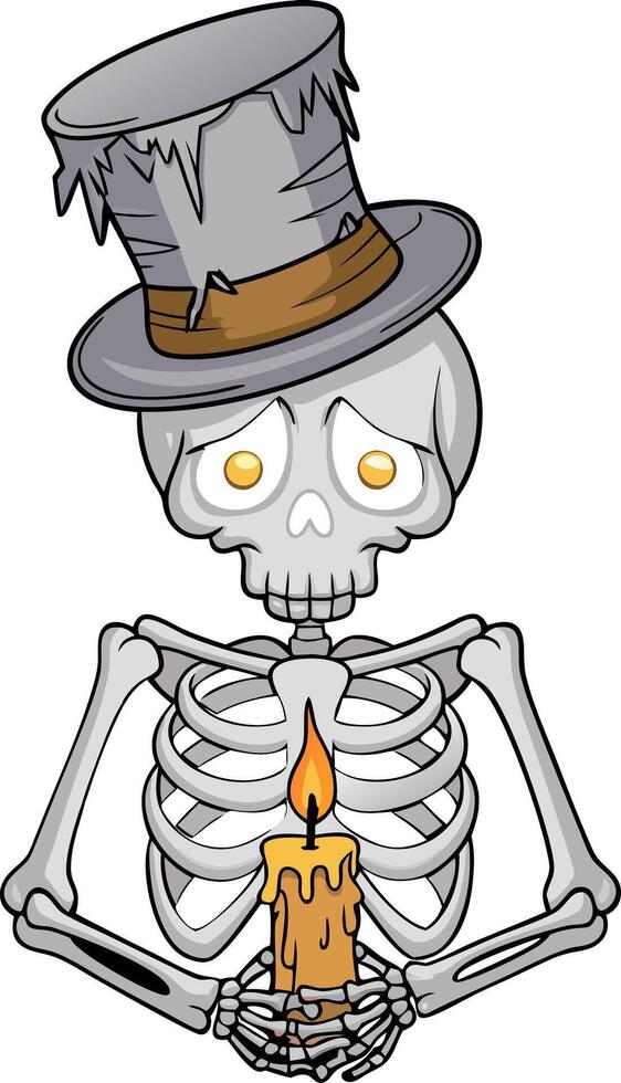 Skeleton Holding Candle Wearing Top Hat Illustration vector