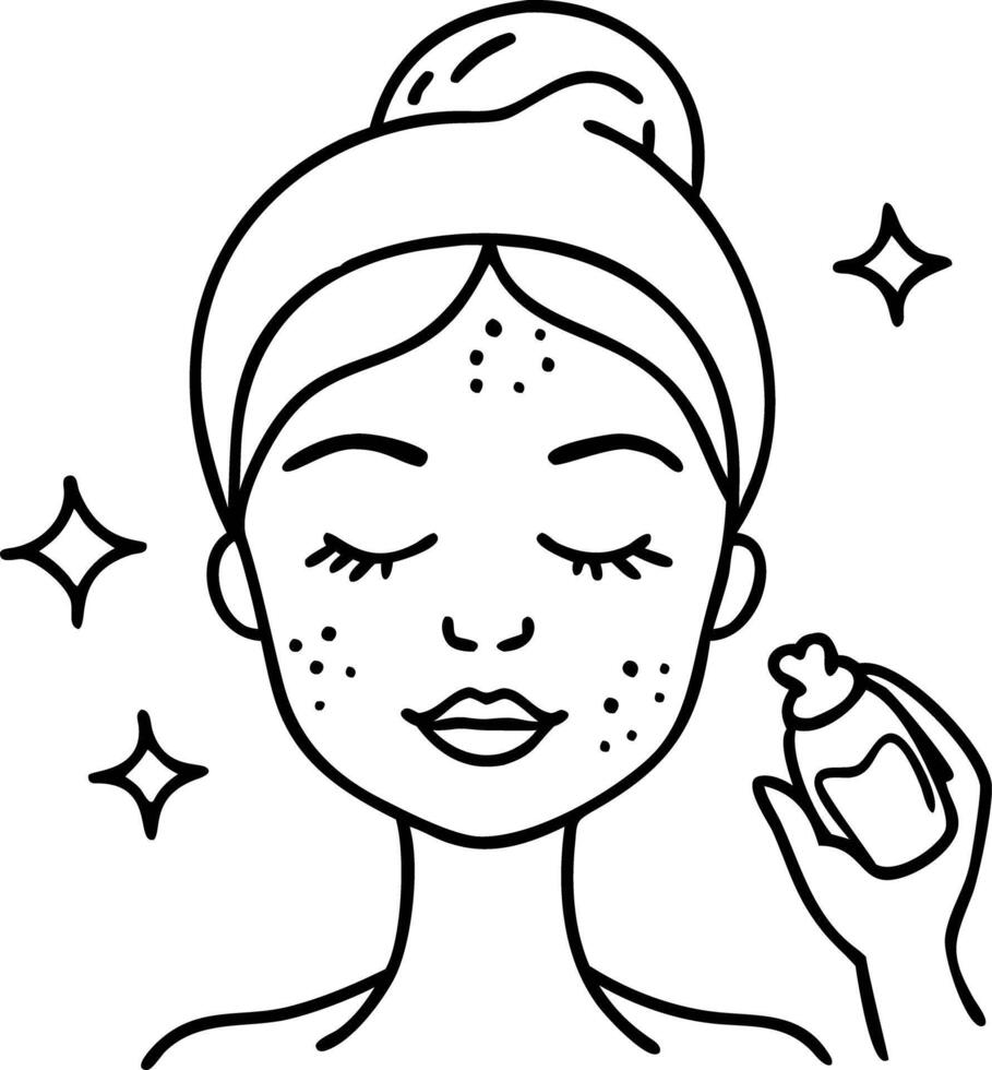Skincare Routine Illustration with Woman and Beauty Product vector