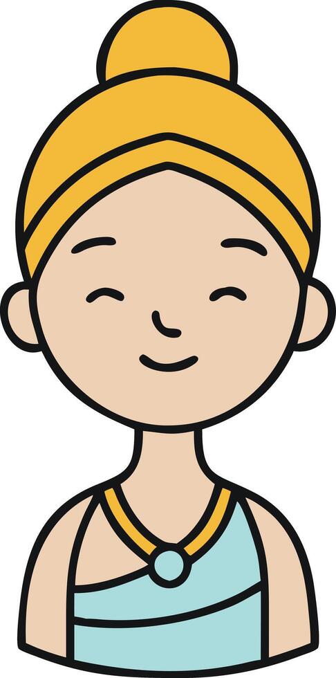Smiling Woman Avatar in Yellow Headscarf and Blue Outfit Illustration vector