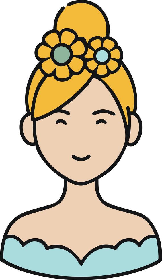 Smiling Woman Avatar with Floral Hair Decoration Illustration vector