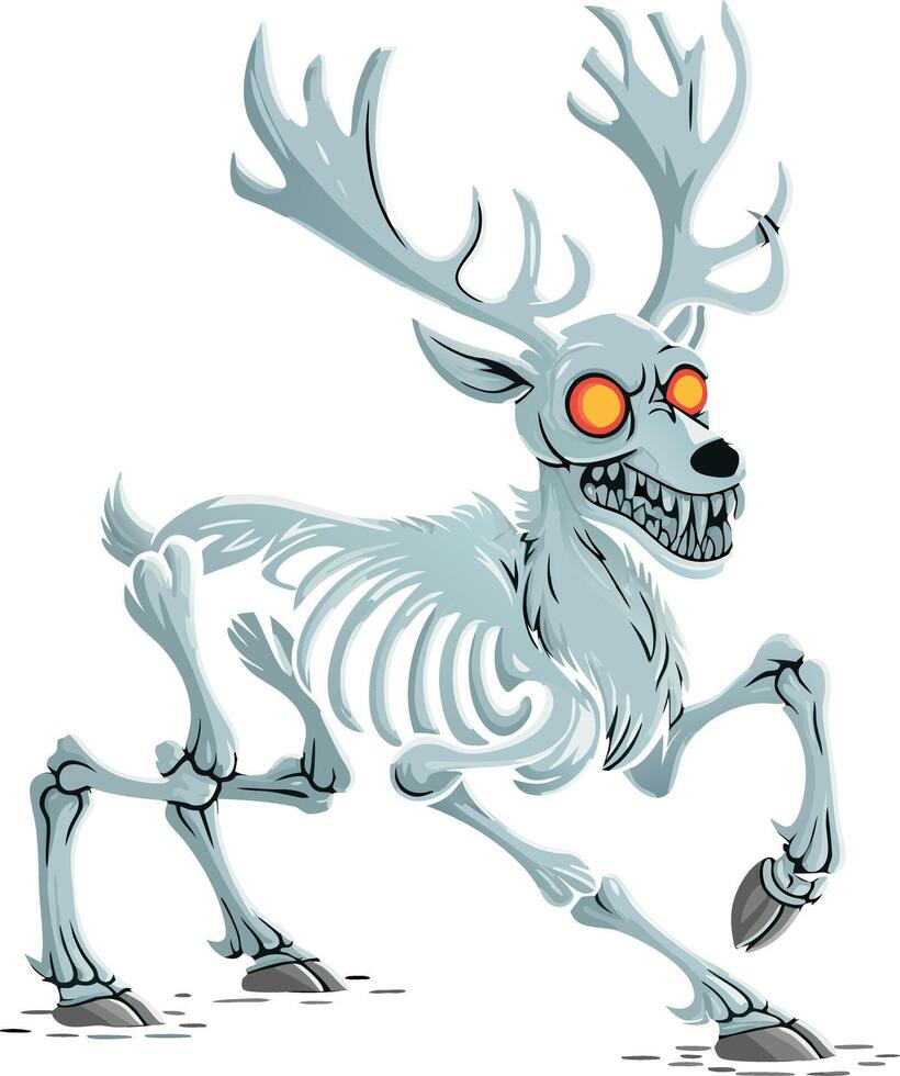 Spooky Ghostly Skeletal Deer with Glowing Eyes Illustration vector