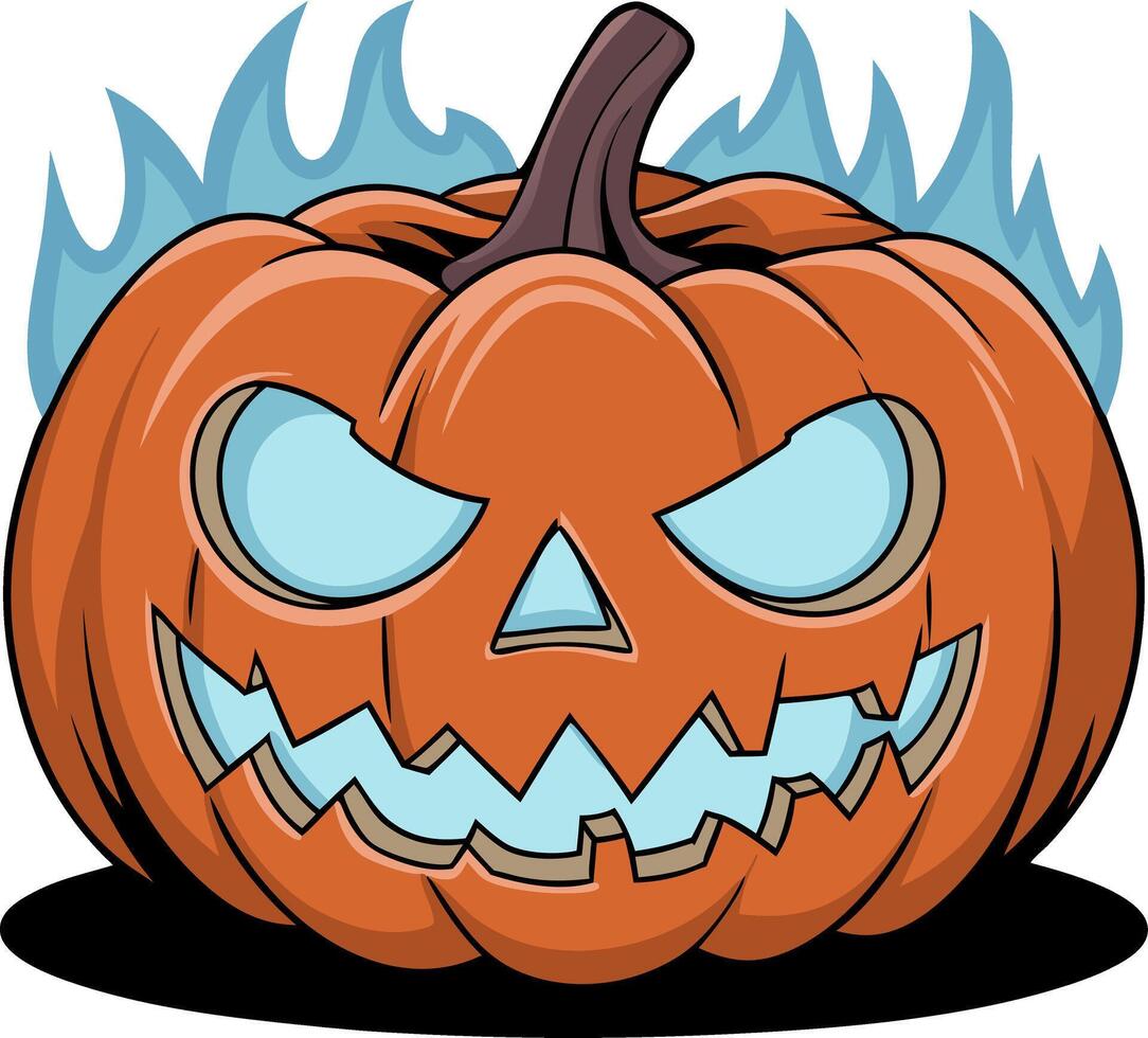 Spooky Halloween Pumpkin with Fiery Blue Glow Art vector