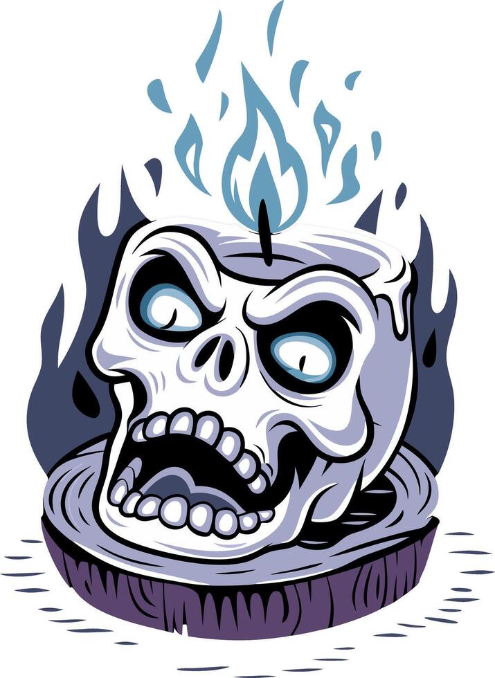 Spooky Skull Candle with Blue Flame Halloween Illustration vector