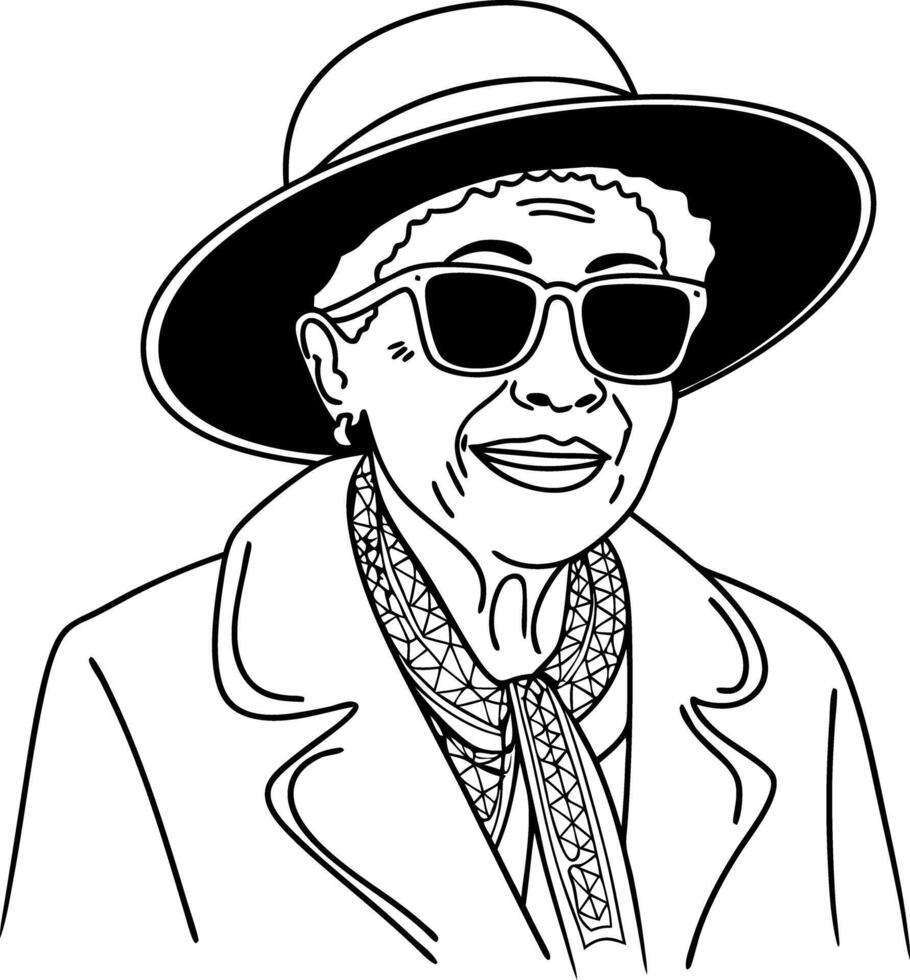Stylish Elderly Woman in Hat and Sunglasses Illustration vector