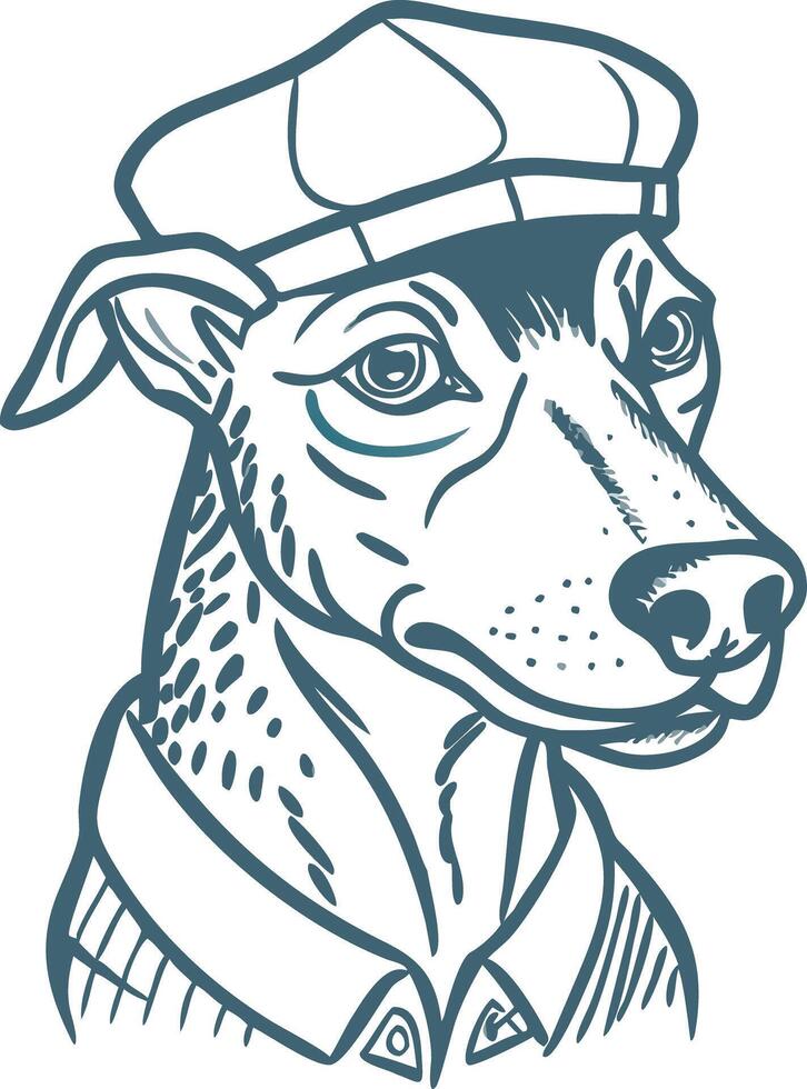 Stylish Dog in Cap and Collar Illustration for Retro-Themed Designs vector
