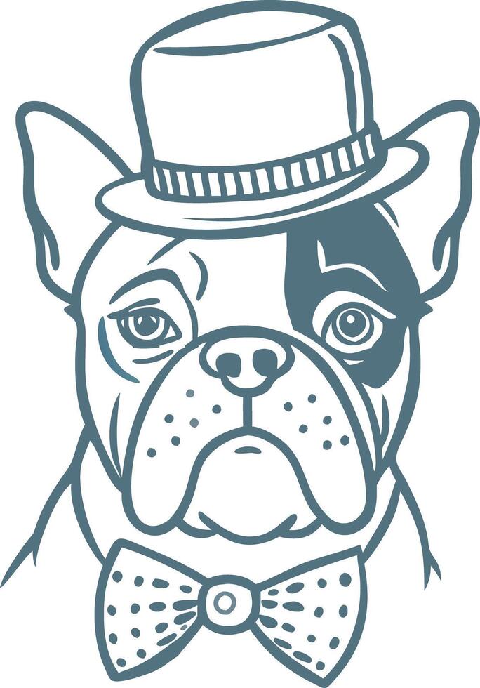 Stylish French Bulldog with Hat and Bowtie Illustration vector