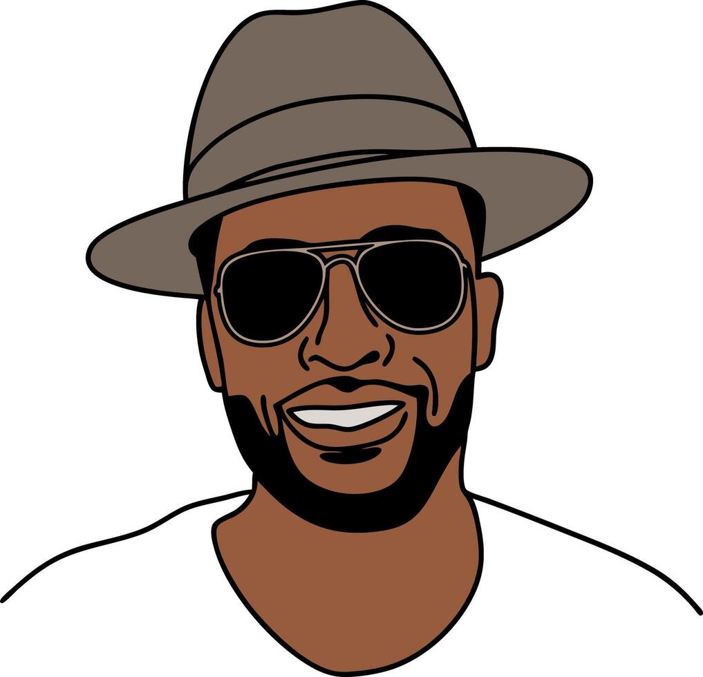 Stylish Man With Hat and Sunglasses Illustration Smiling Face Art vector