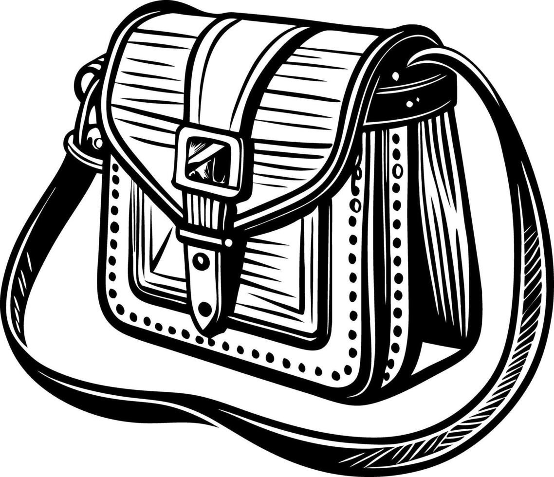 Stylish Retro Satchel Bag Illustration with Detailed Strap Design vector