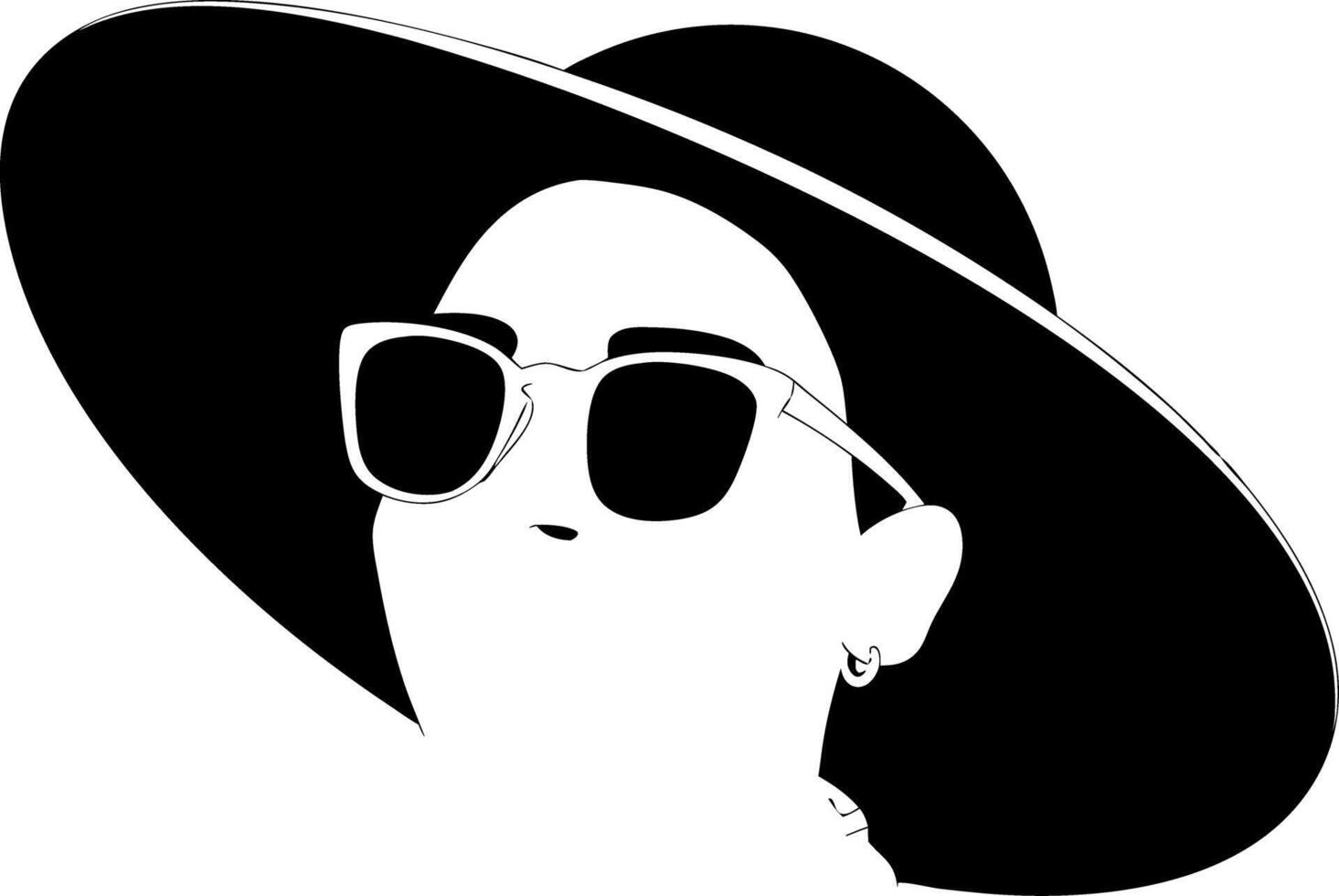 Stylish Woman in Large Hat and Sunglasses Minimalist Art vector