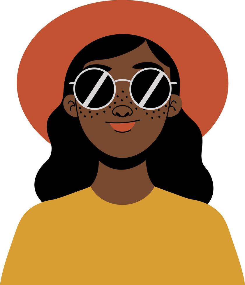 Stylish Woman in Sunglasses and Hat with Freckles Illustration vector