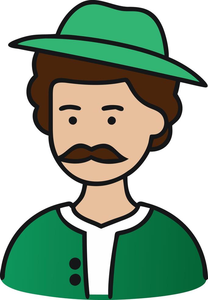 Traditional European Attire Illustrated Man with Green Hat and Mustache vector