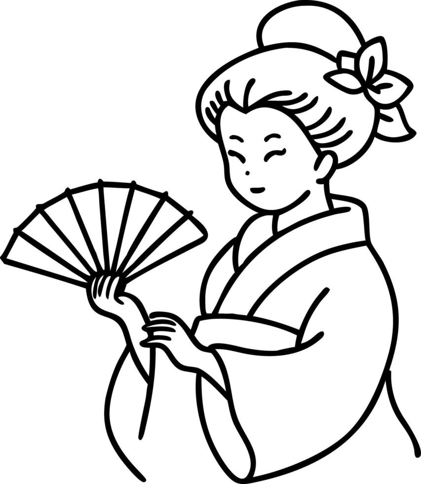 Traditional Japanese Geisha Illustration with Fan Art vector