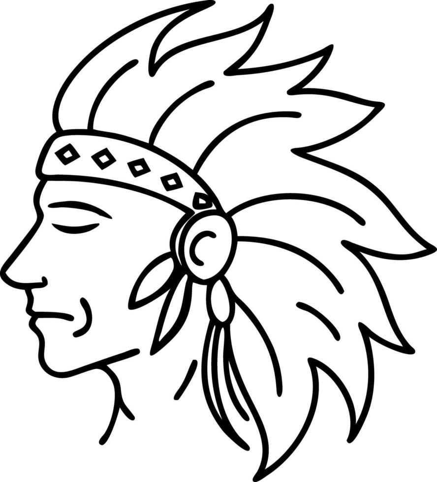 Tribal Headdress Side Profile Line Art for Cultural Design Projects vector