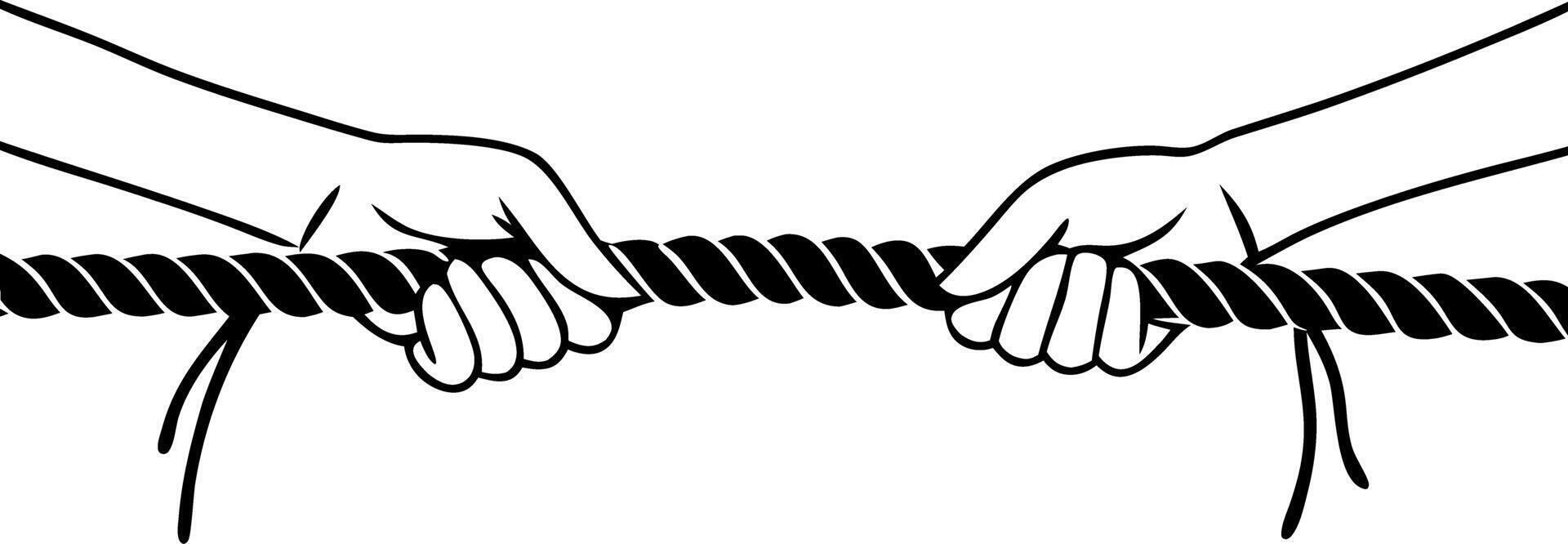 Tug of War Hands Gripping Rope Symbolizing Competition and Teamwork Illustration vector