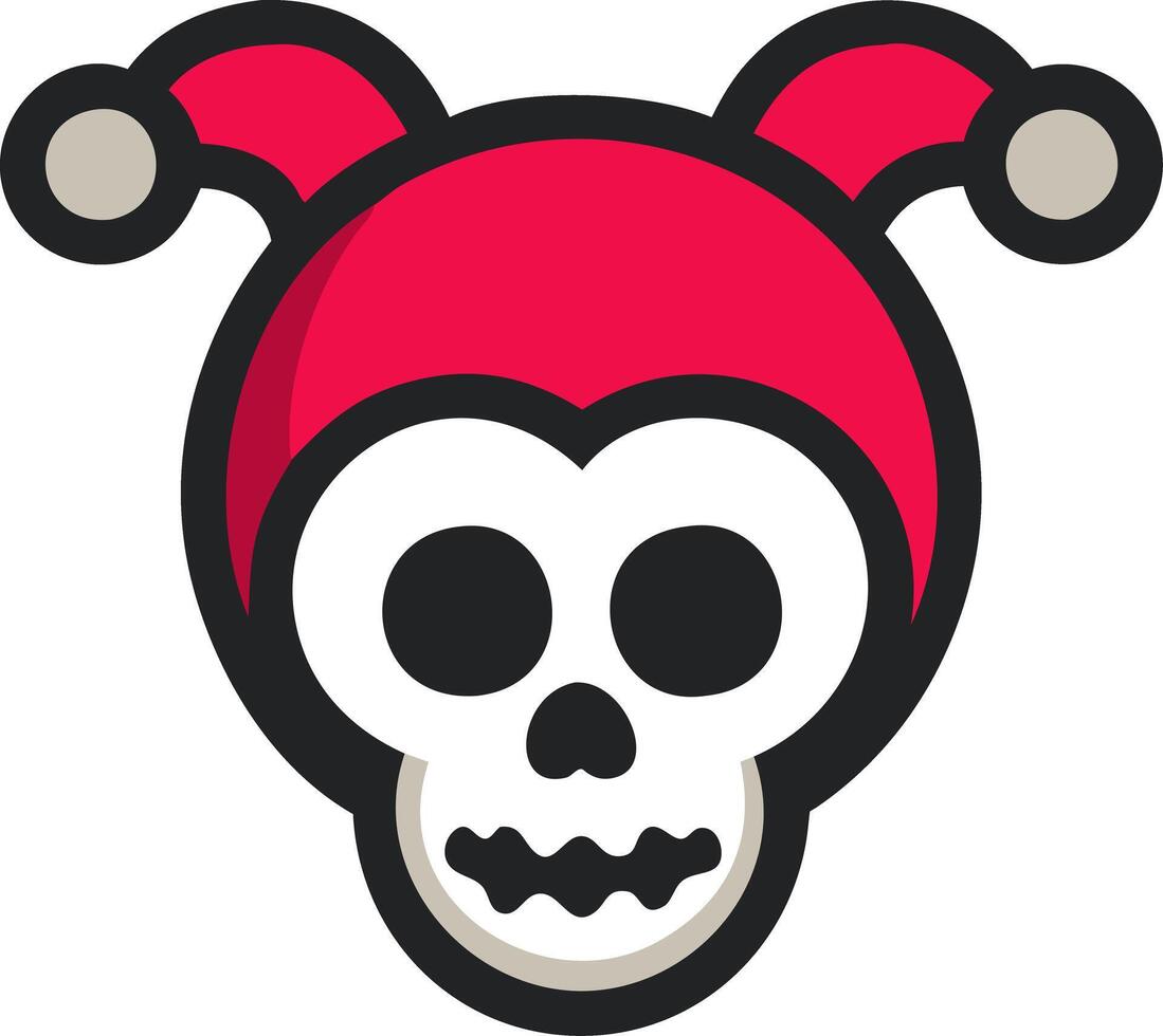 Cartoon Skull with Red Jester Hat for Halloween and Festivities vector