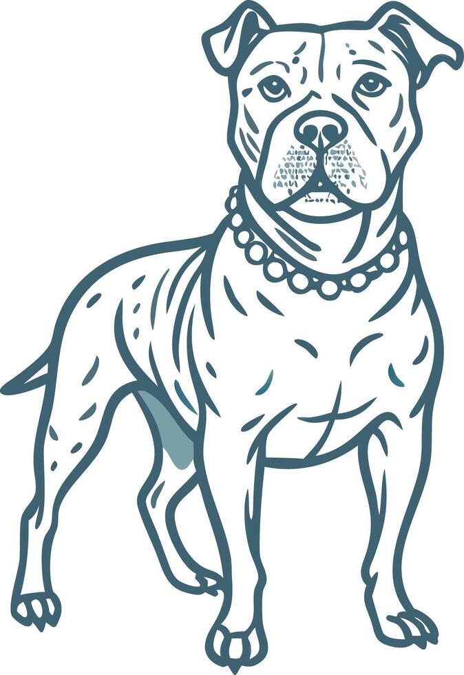 Illustration of a Strong Pit Bull Dog with Collar in Blue Tones vector