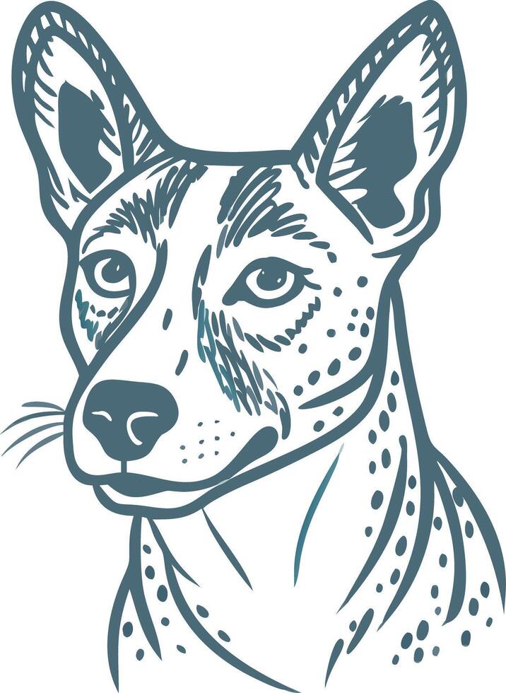 Illustration of Alert Dog with Geometric Patterned Ears on Pale Background vector