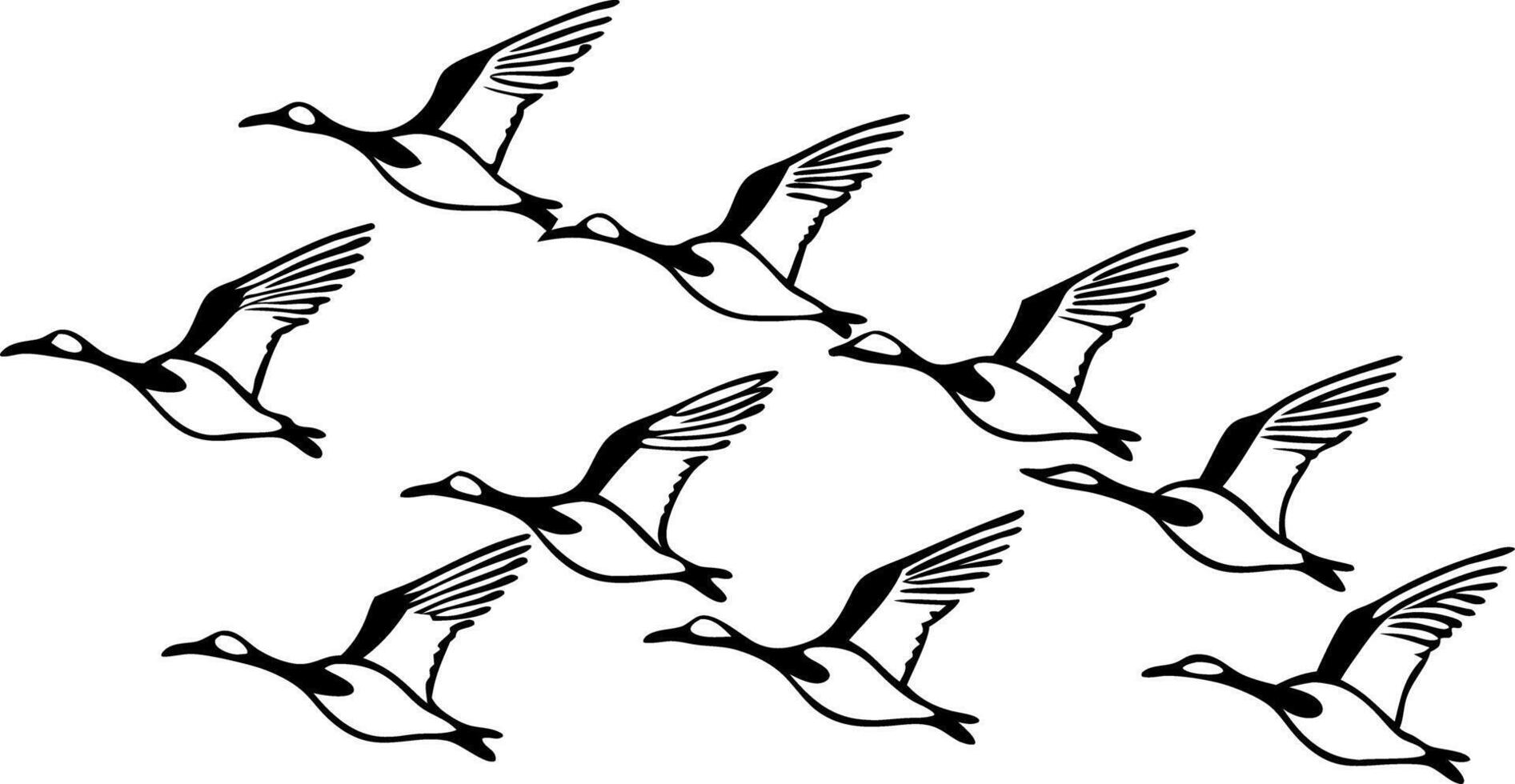 Illustration of Flying Geese in Flight Formation Symbolizing Freedom vector