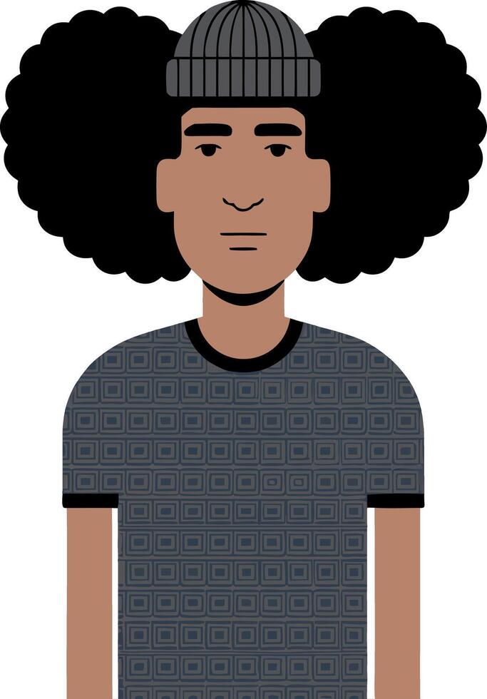 Illustration of Person with Afro Wearing Beanie and Geometric Pattern Shirt vector