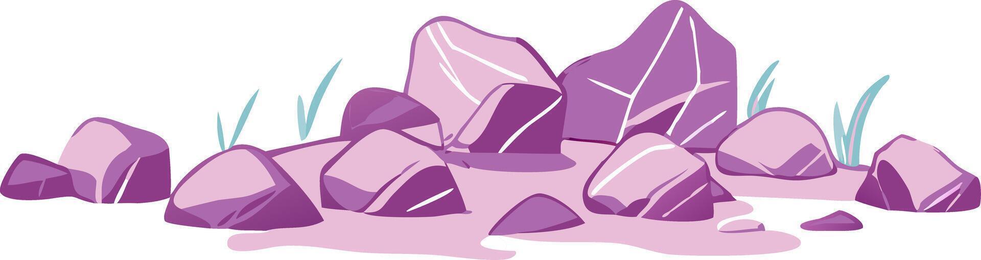 Illustration of Purple Rocks with Grass on Flat Terrain vector