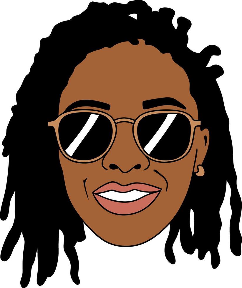 Illustration of Smiling Woman with Sunglasses and Dreadlocks vector