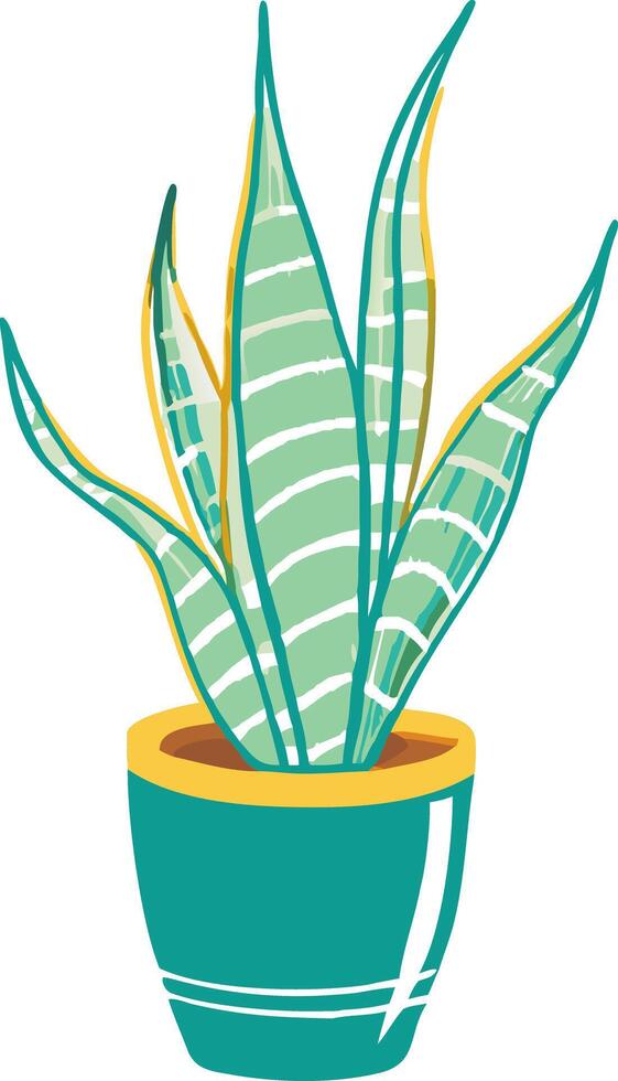 Illustration Potted Snake Plant with Green Leaves and Vibrant Stripes Design vector