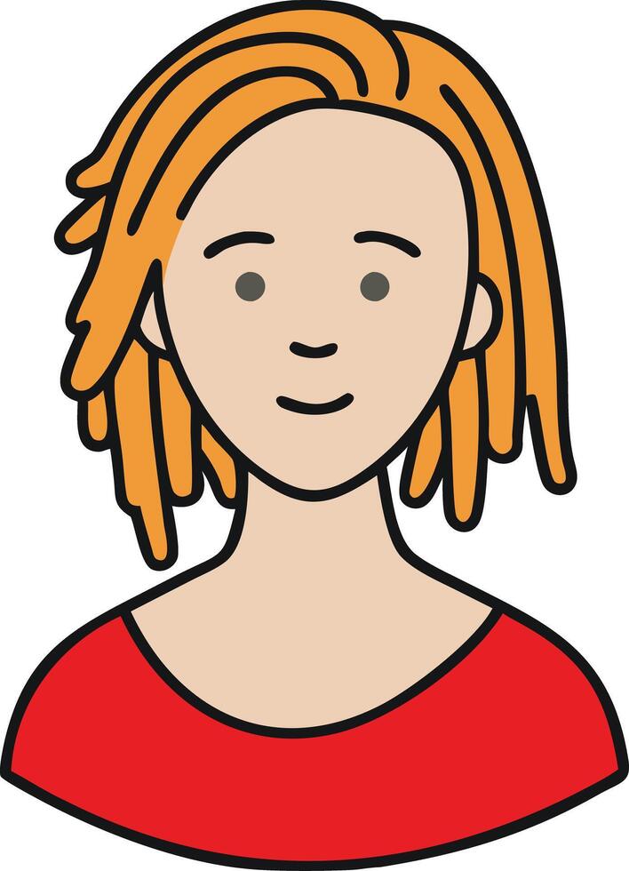 Illustration Smiling Woman with Orange Hair and Red Shirt vector
