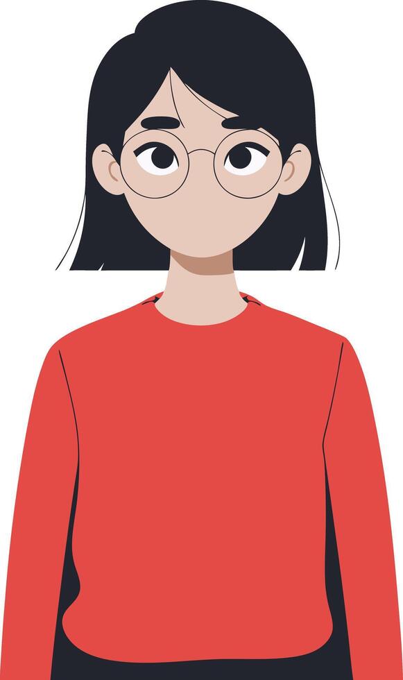 Illustration Young Woman with Glasses Red Sweater Modern Minimalist Design vector