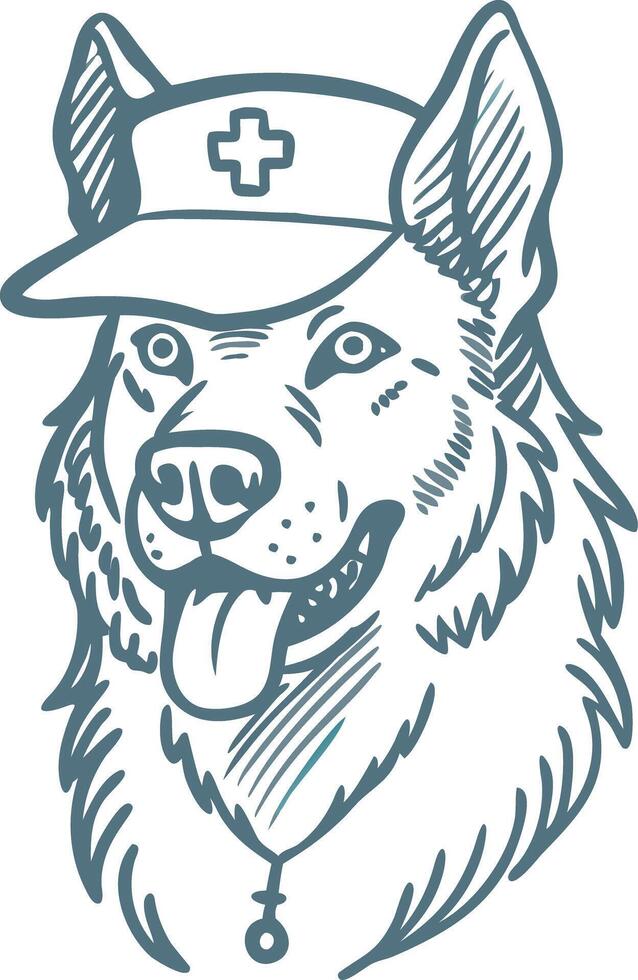 Veterinary Helper Dog Wearing Nurse Cap Illustration vector