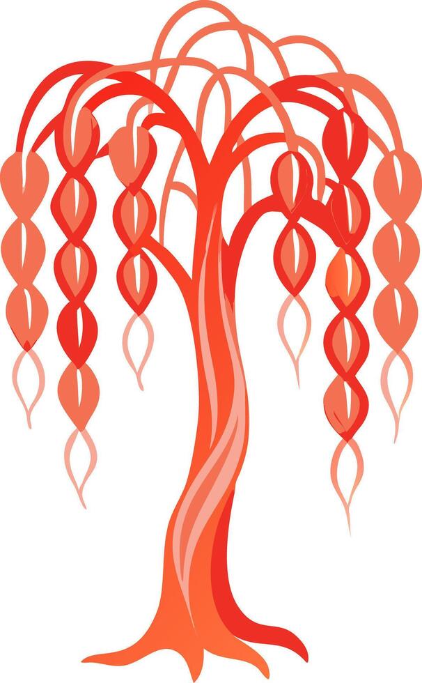 Vibrant Abstract Willow Tree with Orange Flowing Leaves Art vector