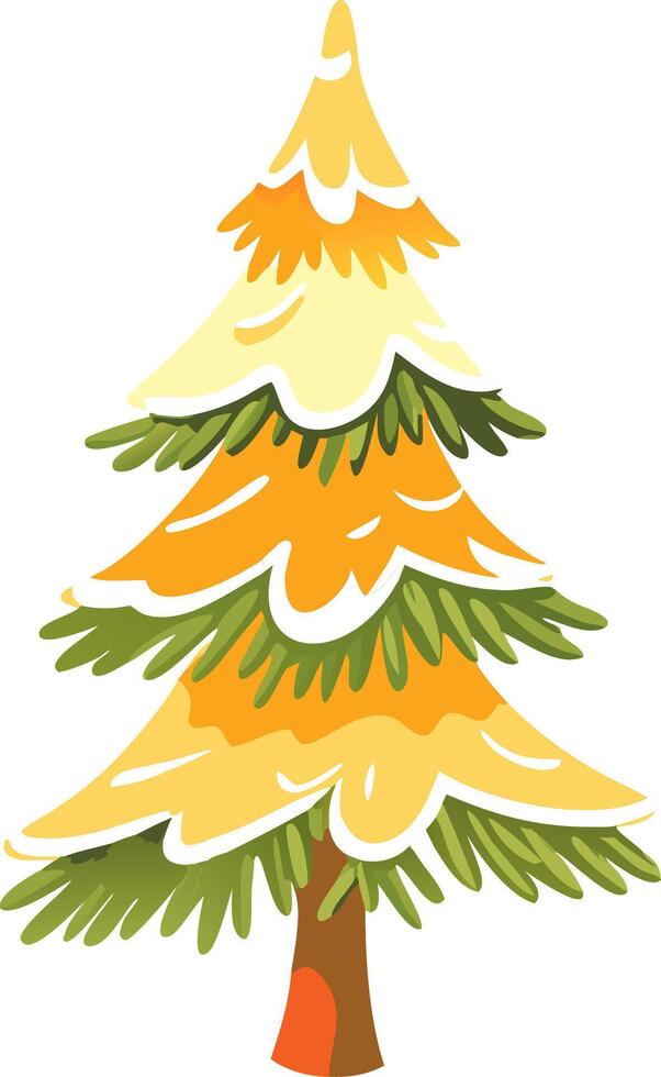 Vibrant Illustrated Pine Tree with Autumn Leaves Art vector