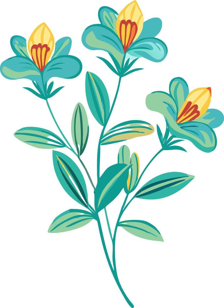 Vibrant Floral Illustration with Three Stylized Yellow and Teal Flowers vector