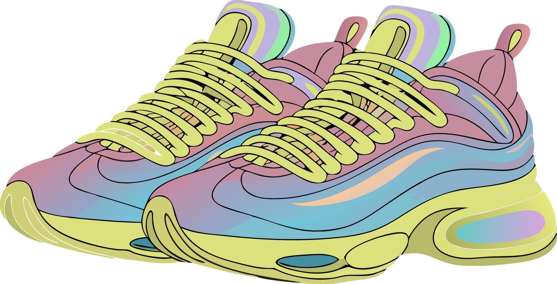 Vibrant Neon Rainbow Sneakers Art Illustrating Trendy Fashion Footwear vector
