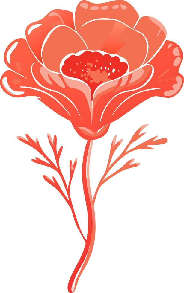 Vibrant Red Flower Illustration with Elegant Petals and Stem Design vector