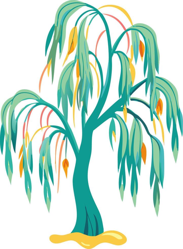 Vibrant Willow Tree with Colorful Leaves for Design Projects vector