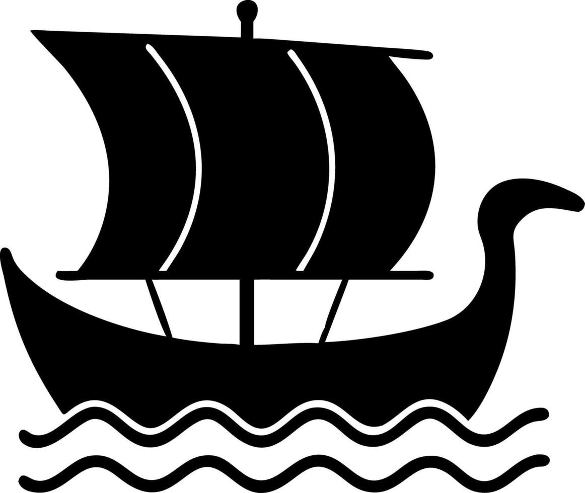 Viking Longship Silhouette on Ocean Waves Illustration for Nautical Themes vector