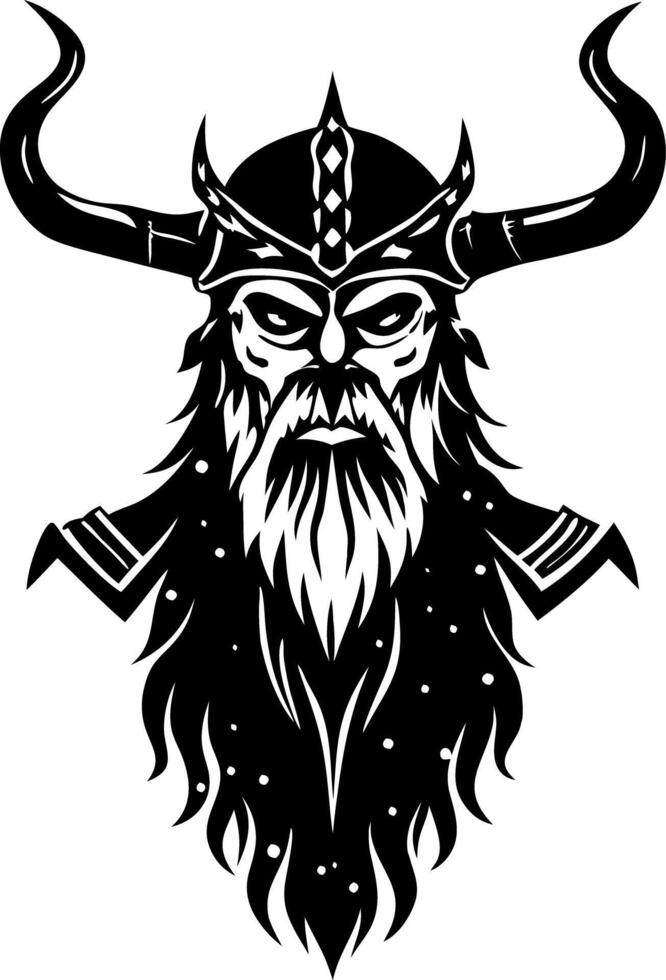 Viking Warrior Head Illustration with Horned Helmet and Long Beard vector