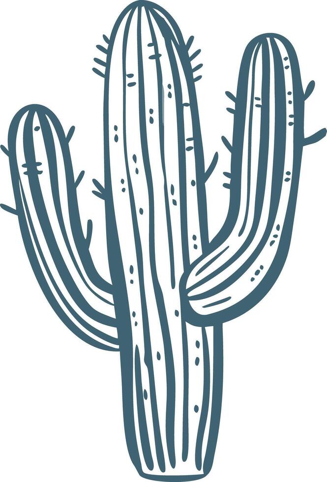 Blue Hand-Drawn Saguaro Cactus Illustration for Nature and Design vector
