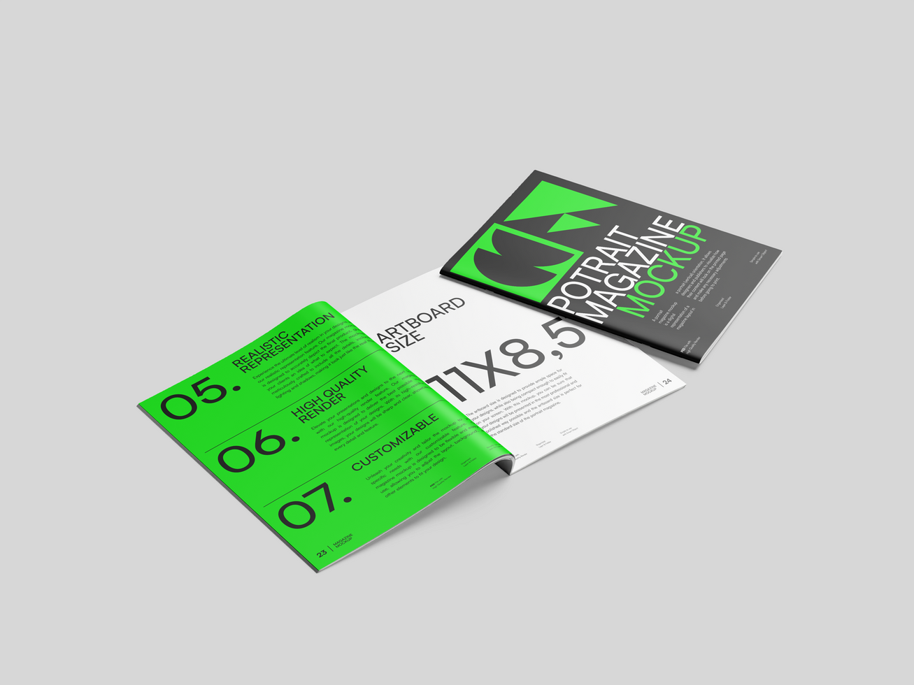Portrait Magazine with Open Page Mockup psd