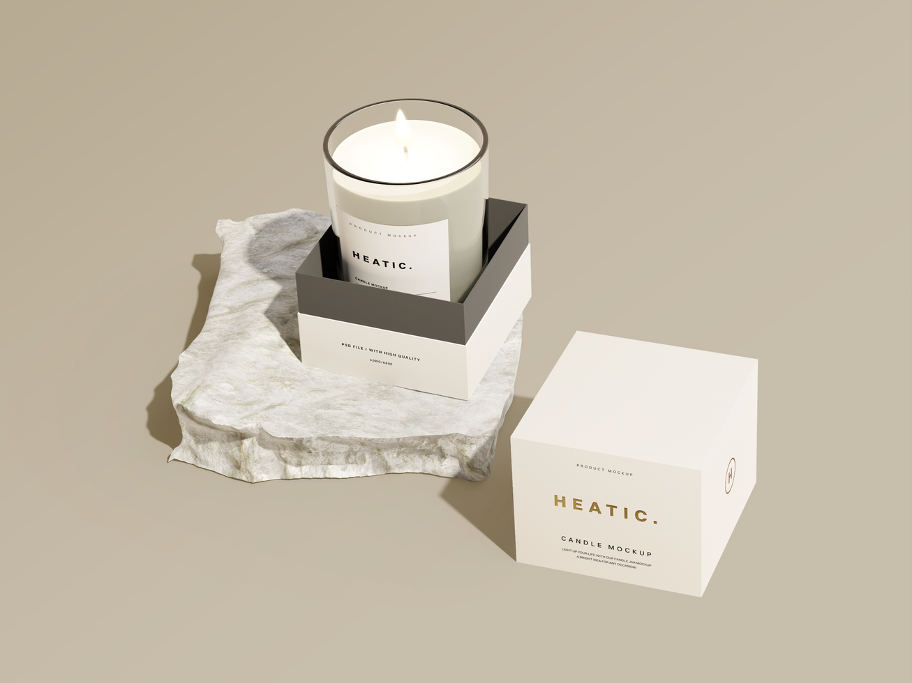 Candle Jar with Stone 3D Render Mockup psd