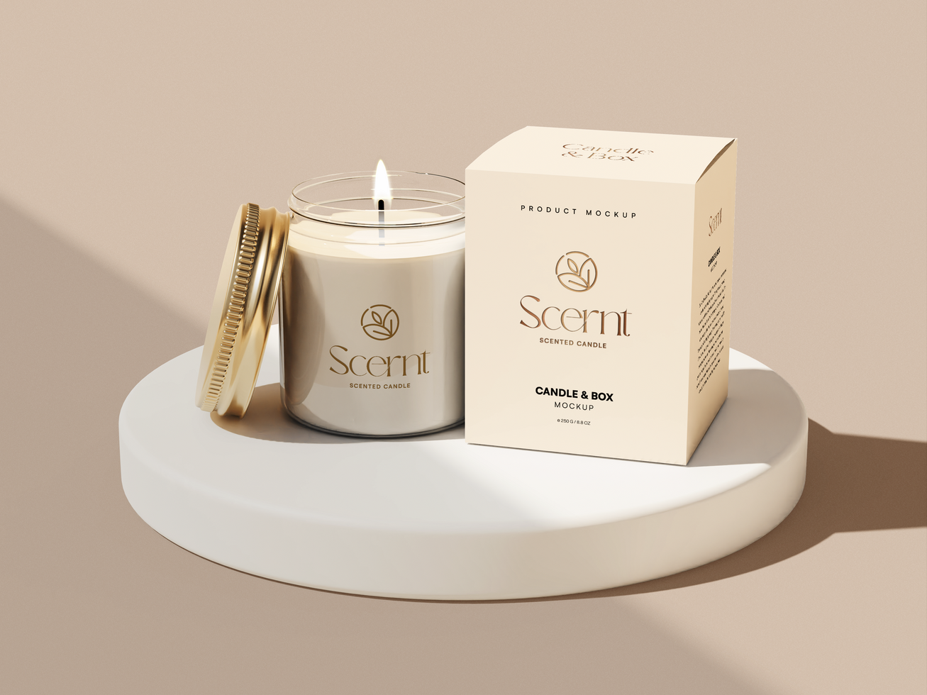Candle with Box 3D Mockup psd