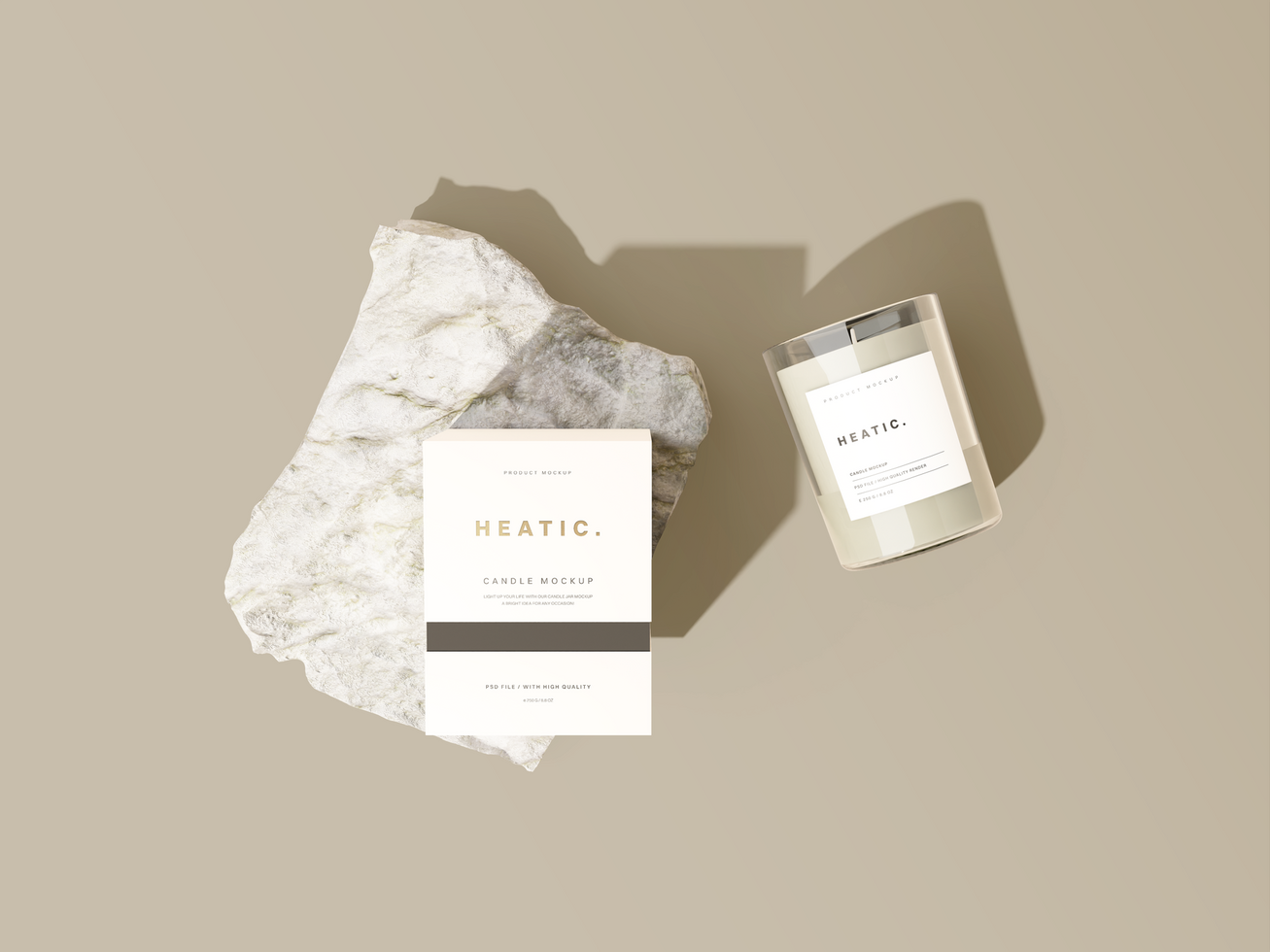 Candle Jar with Stone Mockup psd