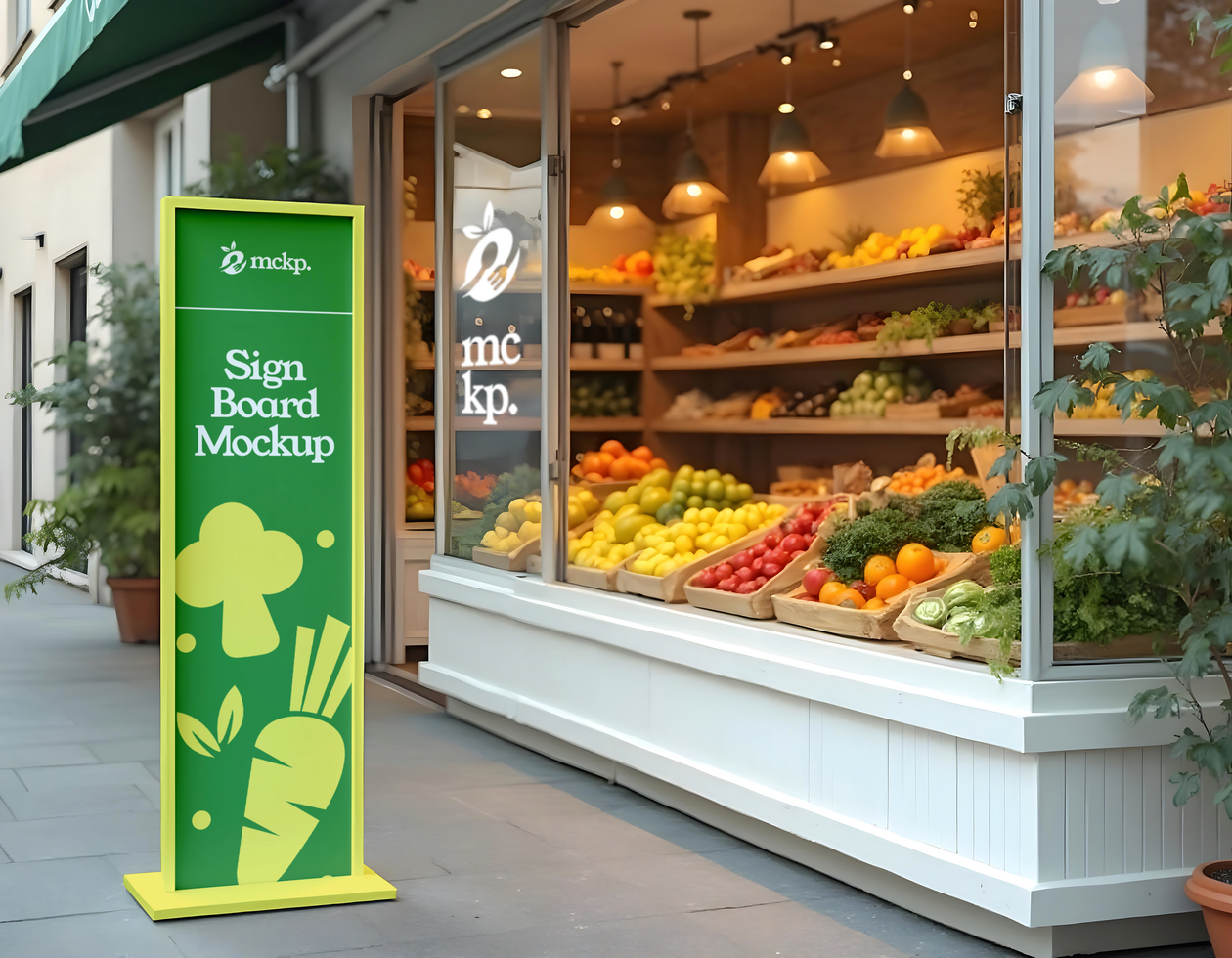 front store sign market branding vegetables shop mockup psd