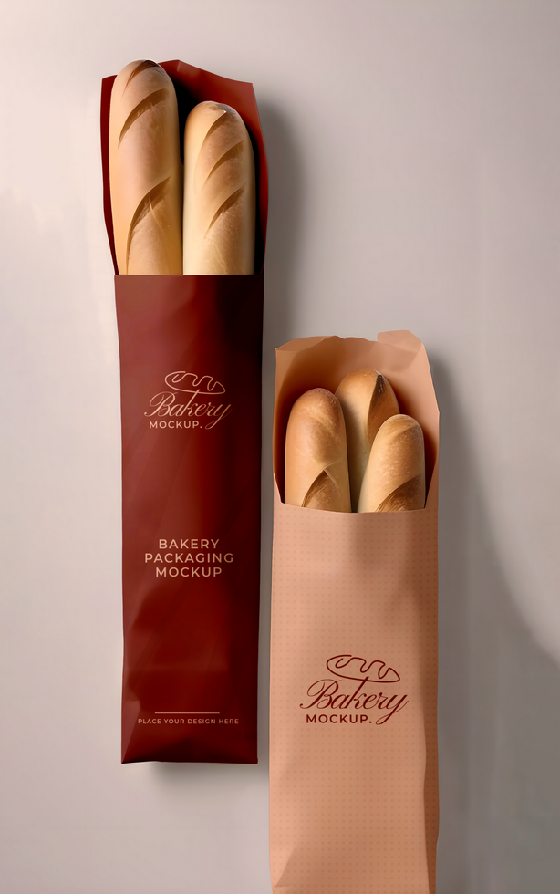 Long Paper Packaging branding bread store shop mockup psd
