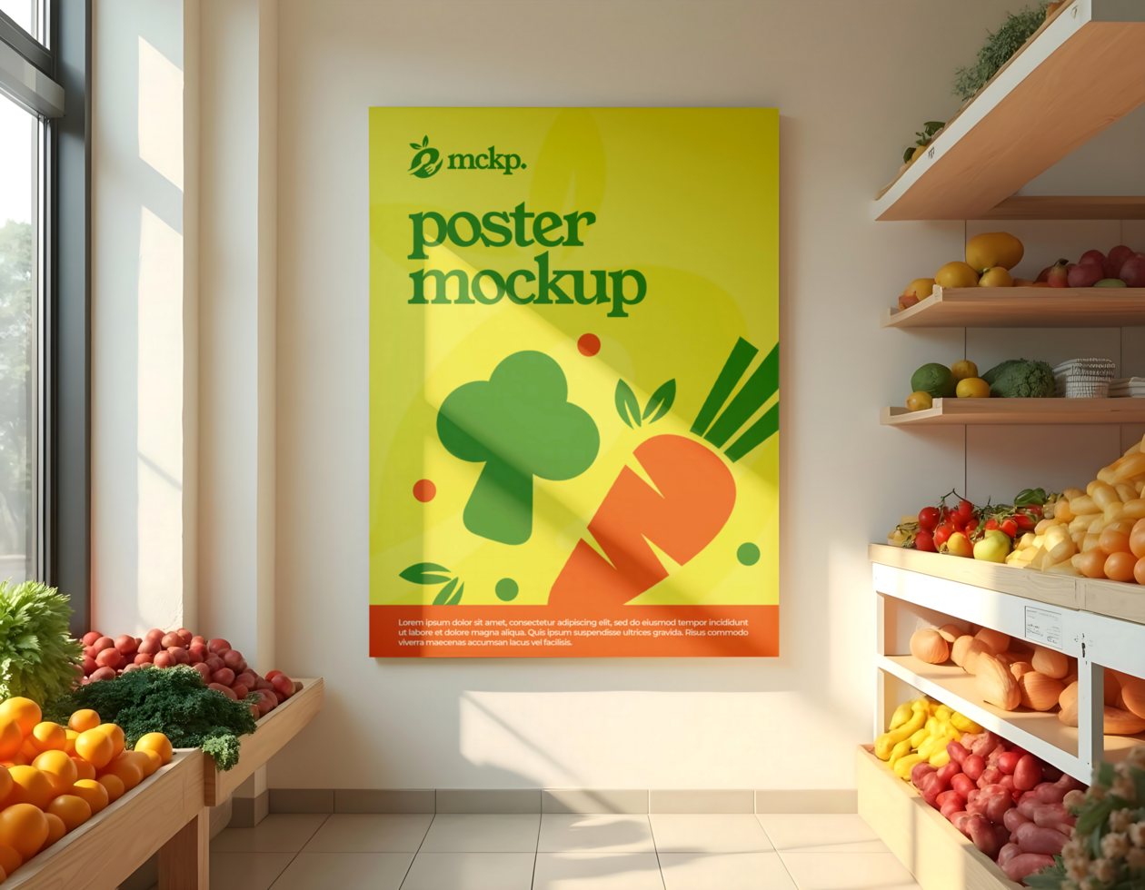 poster branding store vegetables shop mockup psd